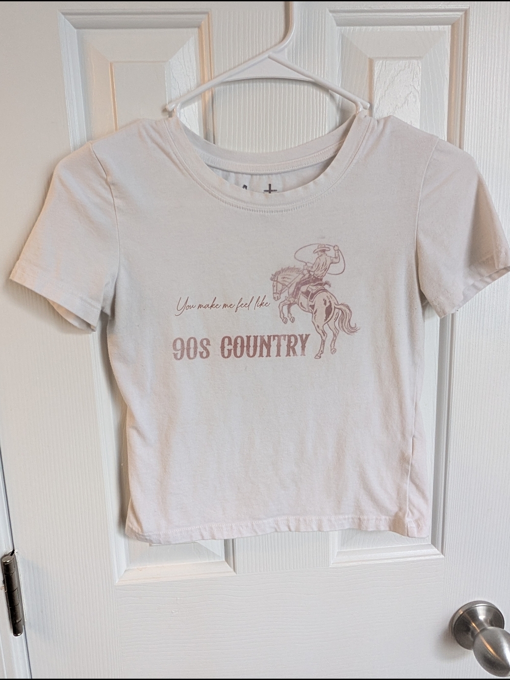 Veto White 90s Country Graphic Tee Shirt Crop Top Faded Cowboy Rodeo Horse Print